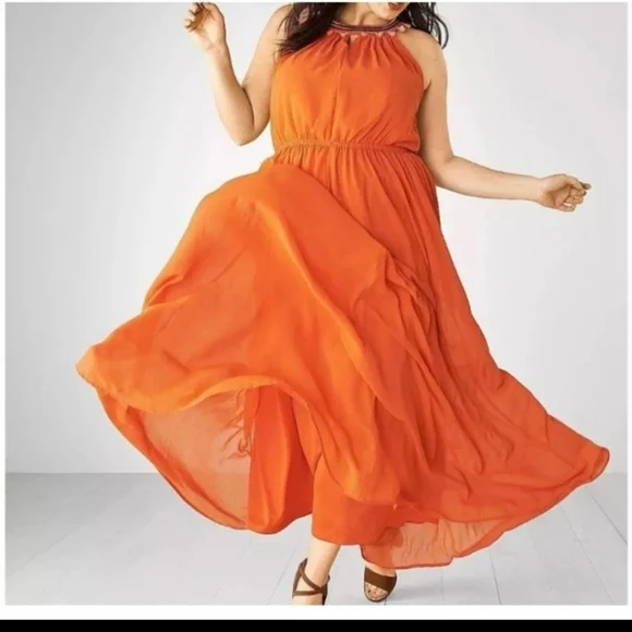 open lace back dress Ruffles Orange Long Prom Dresses V Neck Wedding Guest Dress 2195 – JulyProm